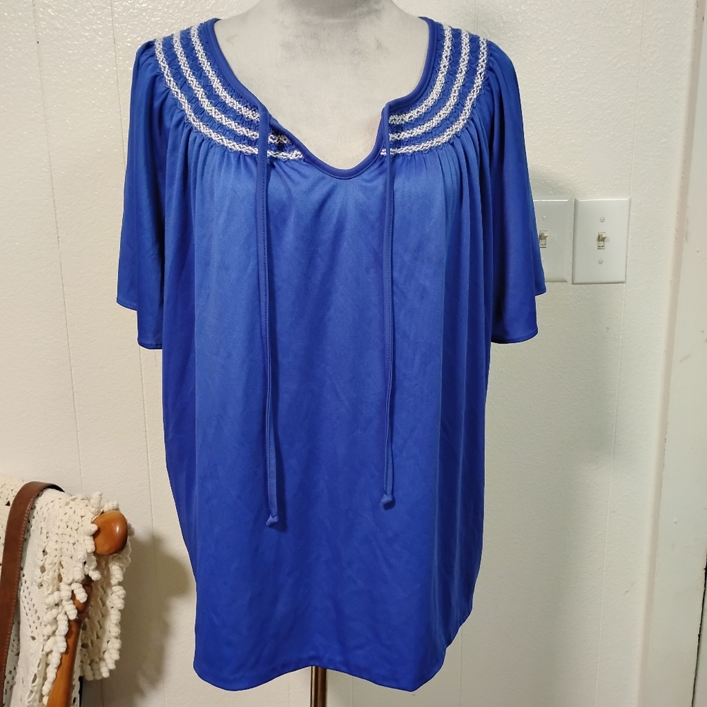 Vintage Granada Size 42 Women's Blue Blouse Grandmacore Cottage Retro